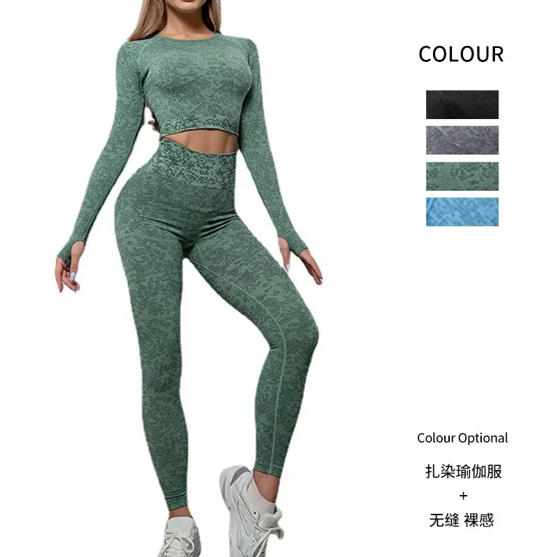 Fitness Suit Sports Top and Scrunch Pants Yoga Clothing Top Sets Gym Clothing for Women Long Sleeve Top Leggings Two Piece Set