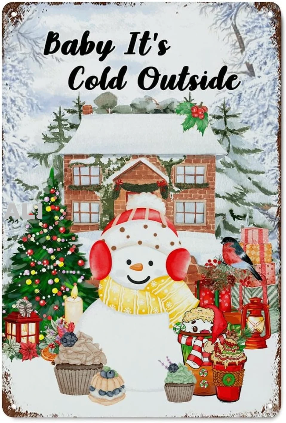 Retro Metal Signs Winter Snowy Scene Baby It's Cold Outside Metal Tin Sign Poster Decorative Cute Snowman Sign Metal Vint sign