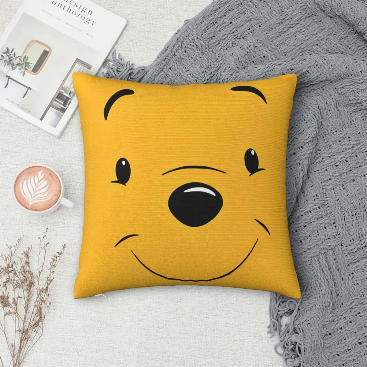 سعيد الدب الوجه ويني ذا بوه كيس وسادة مربع غطاء الوسادة مضحك سستة المخدة الزخرفية للمنزل 18"