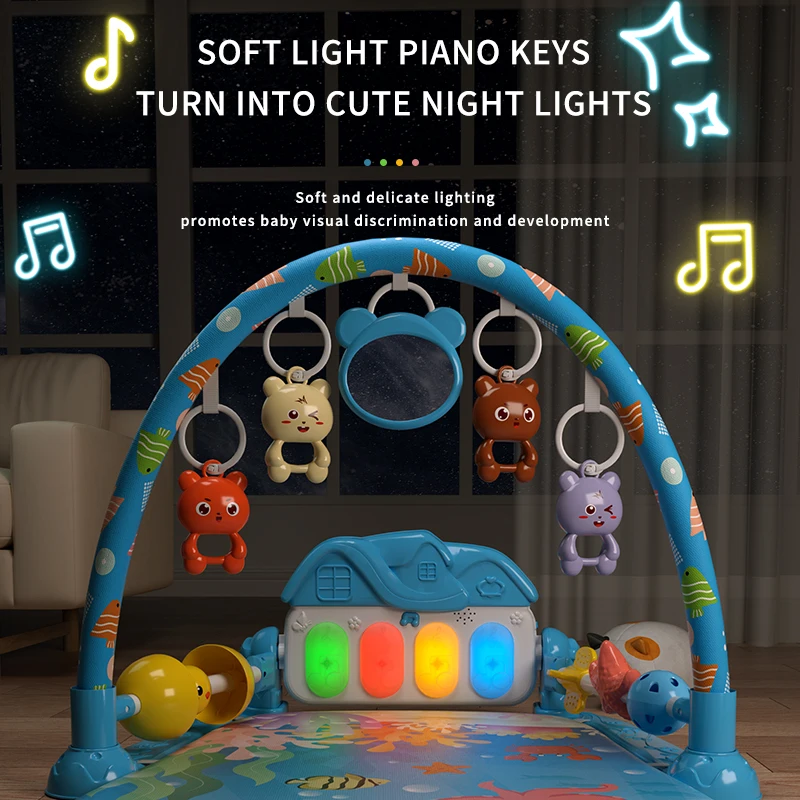 Piano con pedal para bebé, estante de fitness multifuncional, sonajero para bebé de 0 a 1 año, juguete para bebés