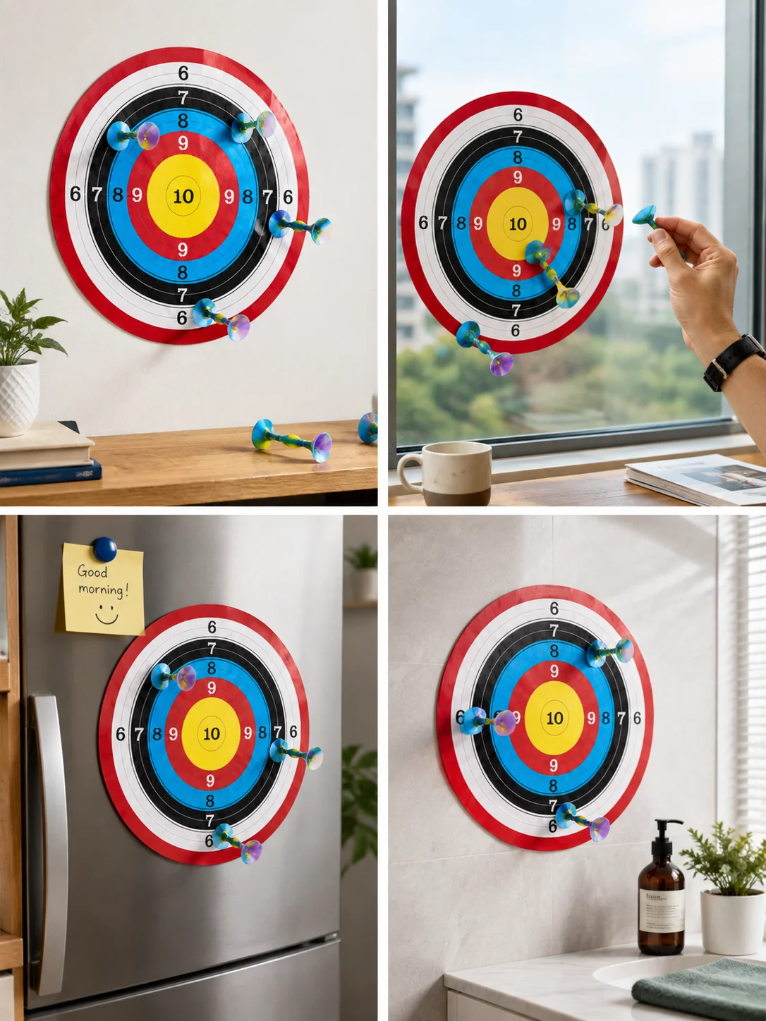 11Pcs/set Double-Side Sucker Darts, Include Target Paper and Marker, Mix Color, Silicone Material, Indoor Outdoor Sports Throwing Games for Family and Party, Adapted On Windows, Backyard, Living Room