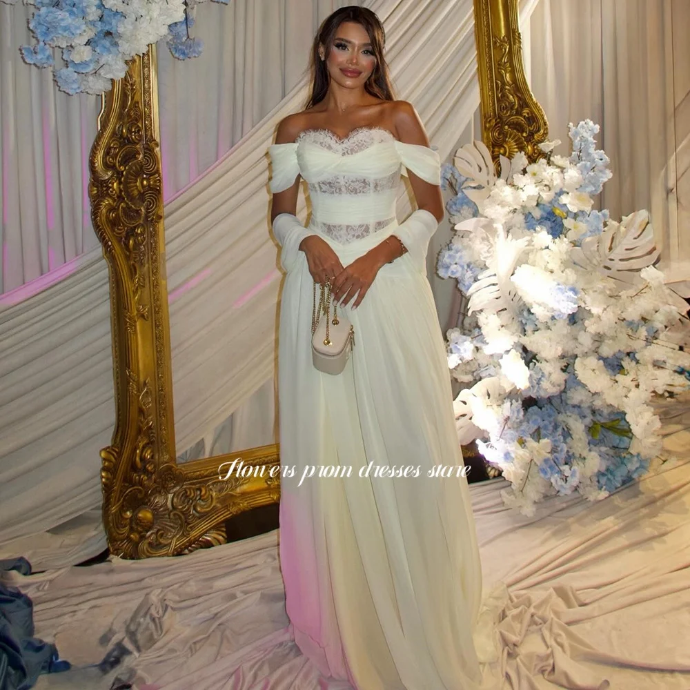 

Flowers Lace Party Dress with Pleats Off Shoulder Evening Dress Embroidery Princess Dress for Women فساتين السهرة Customized