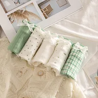 5Pcs/set Pure Cotton Sweet Bow Lace Women Panties Mid-Waist Girls Briefs Floral Underpants Soft Shorts Sexy Female Lingeries 4