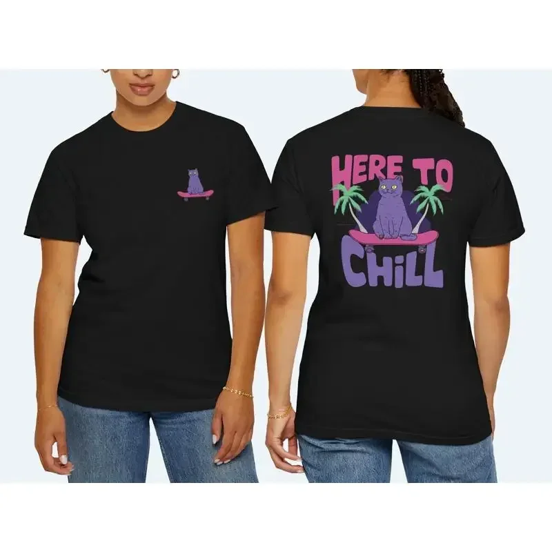 Skateboarding Cat T shirt Chill Lover Skateboard Top Funny Animal Cool