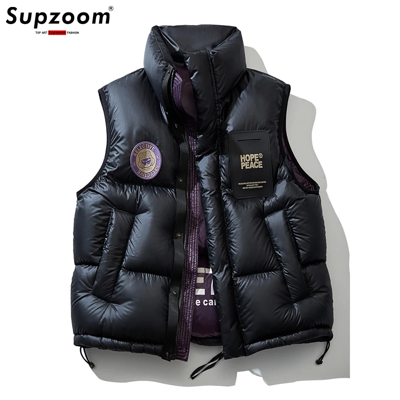 Supzoom 2023 Top Fashion New Arrival Letters Leather Stand Collar Autumn And Winter For Men And Women Warm Thickened Down Vest