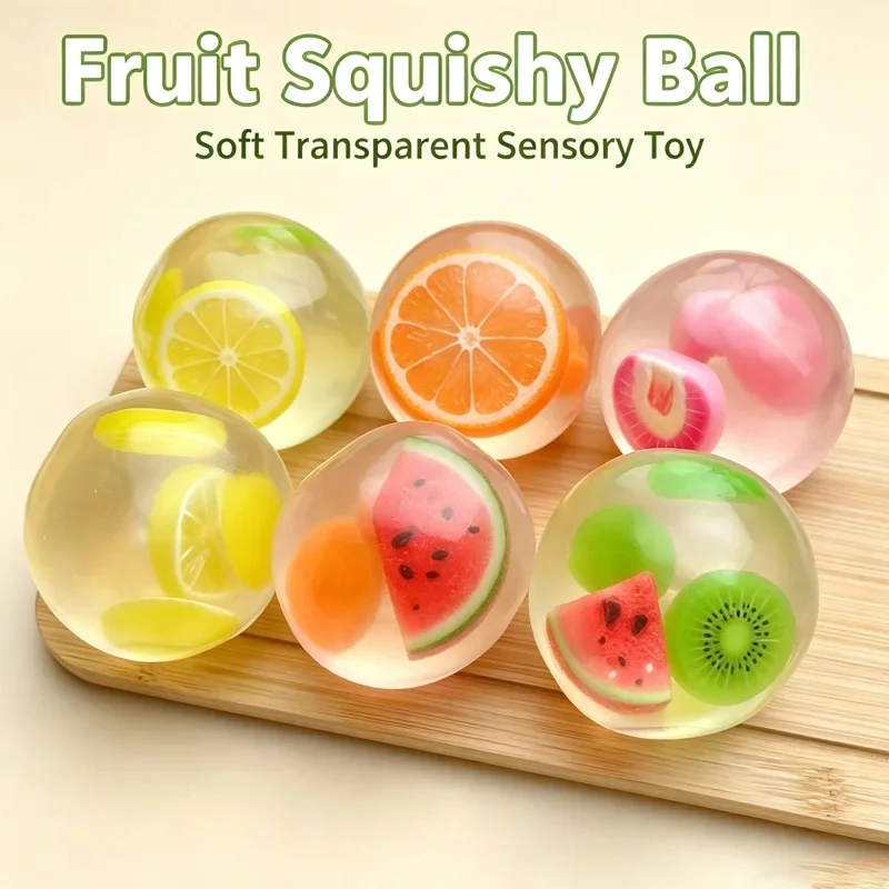 Fruit Squeeze Ball Moldable Coconut Oil Stress Ball Squishy Non‑Bounce Watermelon Orange Squeeze Toy Transparent Sensory Toy