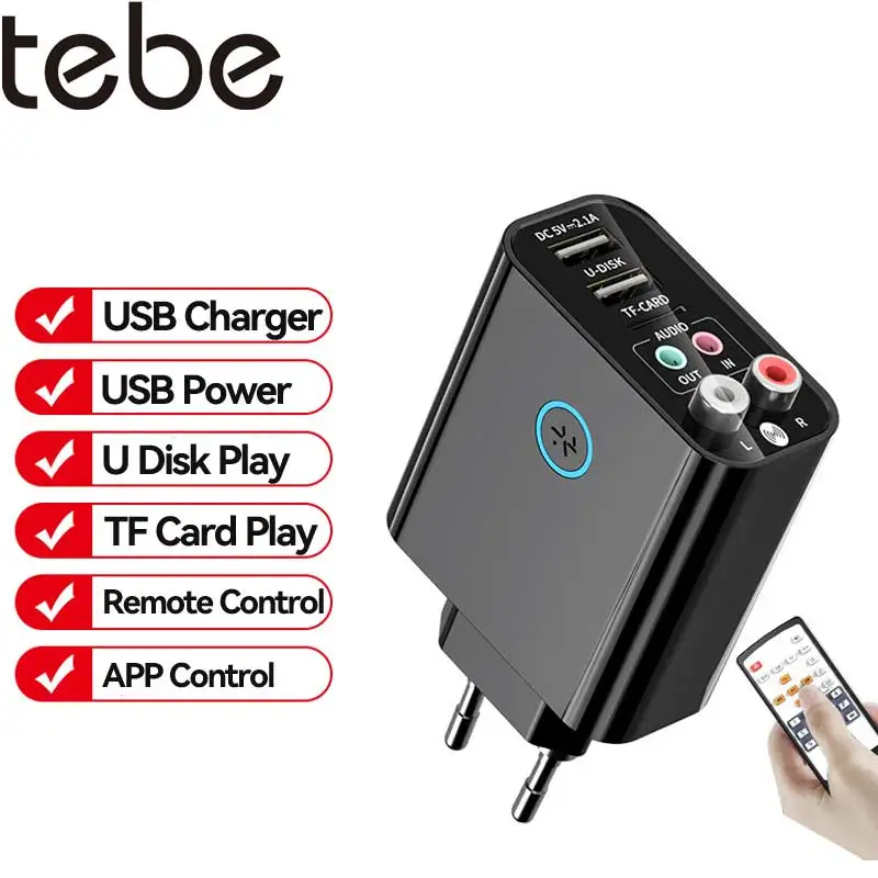 tebe 2 In 1 Bluetooth 5.0 Receiver Transmitter 3.5mm RCA Wireless Audio Adapter U Disk/TF Play Support APP Control USB Charger
