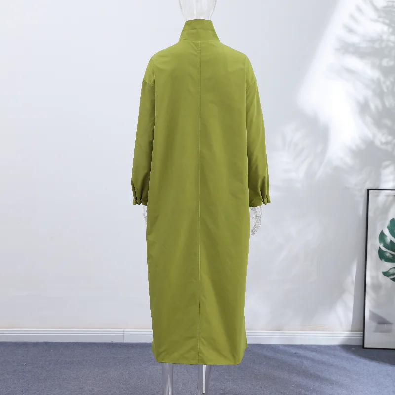 Damen Lange Jacken mit Stehkragen, Einreihige Oversize-Trenchcoats, Street-Style Damenmantel mit Langen Ärmeln, Einfarbig und Locker Geschnitten, Neue Oberbekleidung – Detail 6