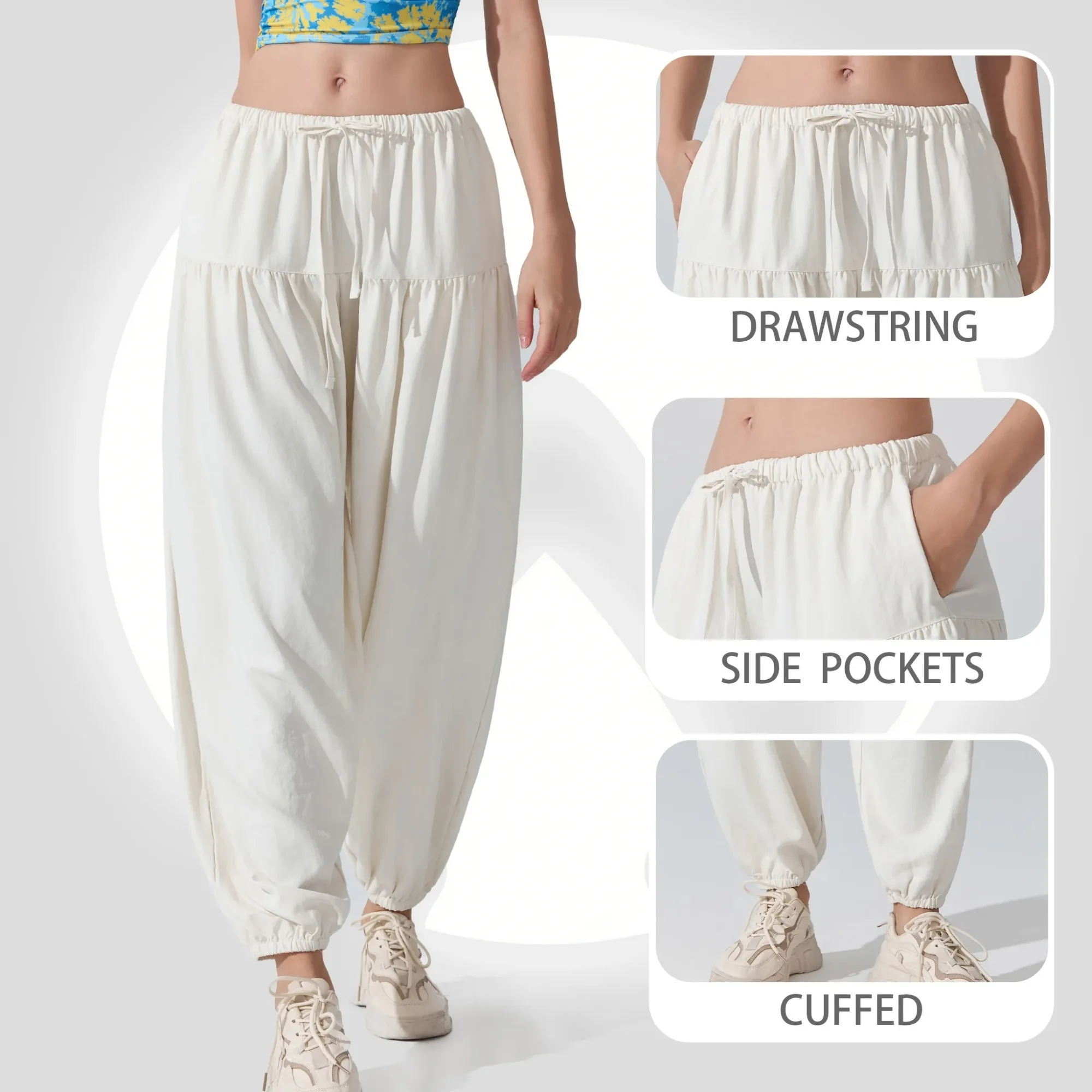 Stown Harem Pants for Ladies Gym - Women's High Waist Drawstring Yoga Boho Trousers with Pockets, Loose Fit Balloon Sweatpants