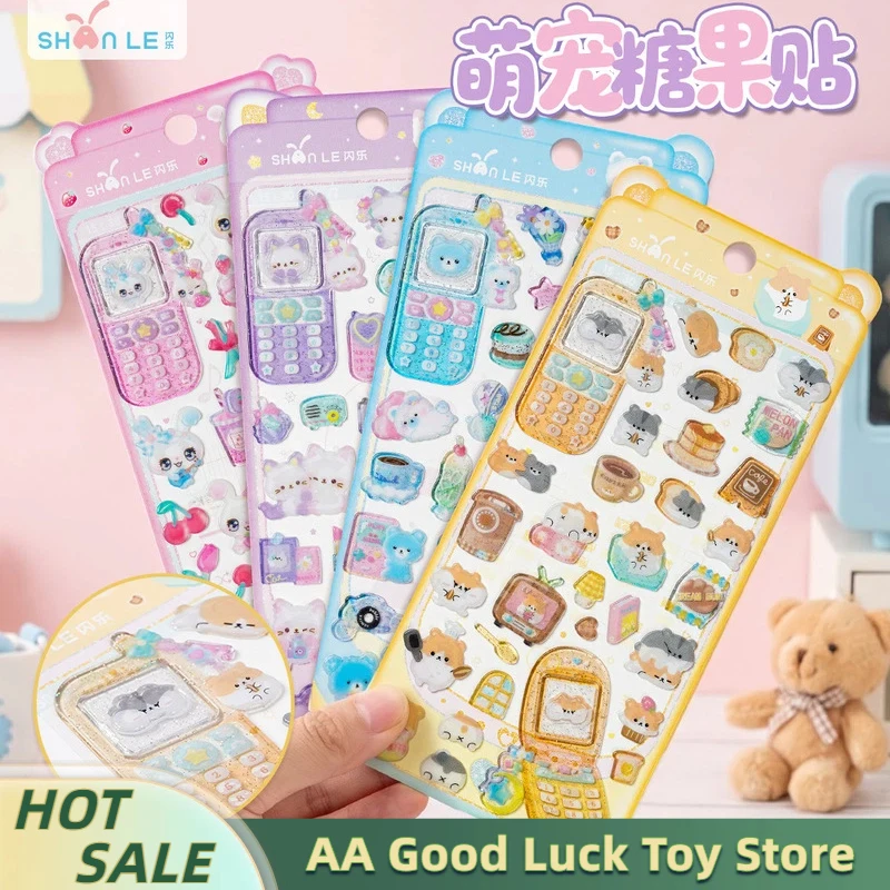 4pcs Japanese Kawaii Animal 3d Relief Stereo Sticker Cute Diy Mobile Phone Decor Sticker Hand Account Stationery Gifts