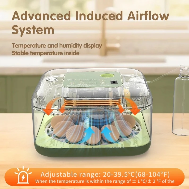 12 Eggs Incubator For Hatching Eggs, Temp And Humidity Control, 360°View Auto Water Adding, Egg Candler Egg Turning Countdown