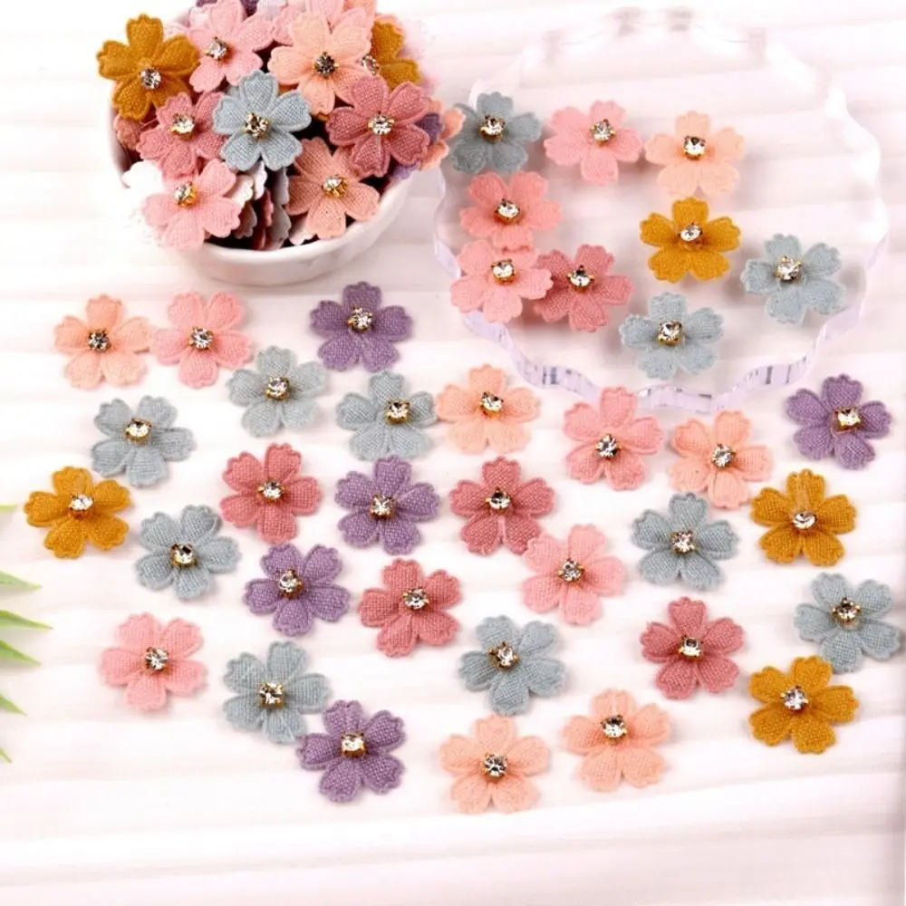 50pcs Flower With Rhinestone Applique For Clothes Hat Sewing Patches DIY Headwear Hair Clips Bow Decor Accessories