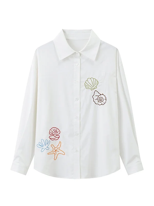 Haut d'été pour femme blanc, nouvelle collection coréenne 2025, style ample et long, protection solaire, broderie, style décontracté, vêtement d'extérieur