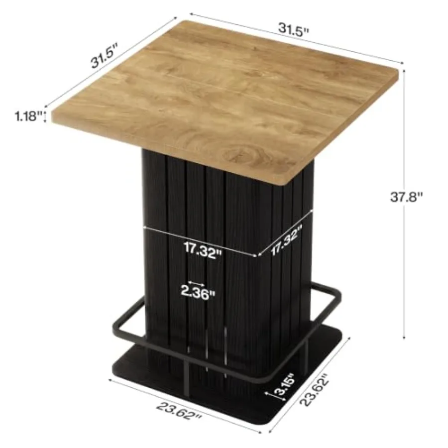 Square Bar Table for commercial bars, powder-coated steel, matte black, durable footrest and scratch-resistant surface