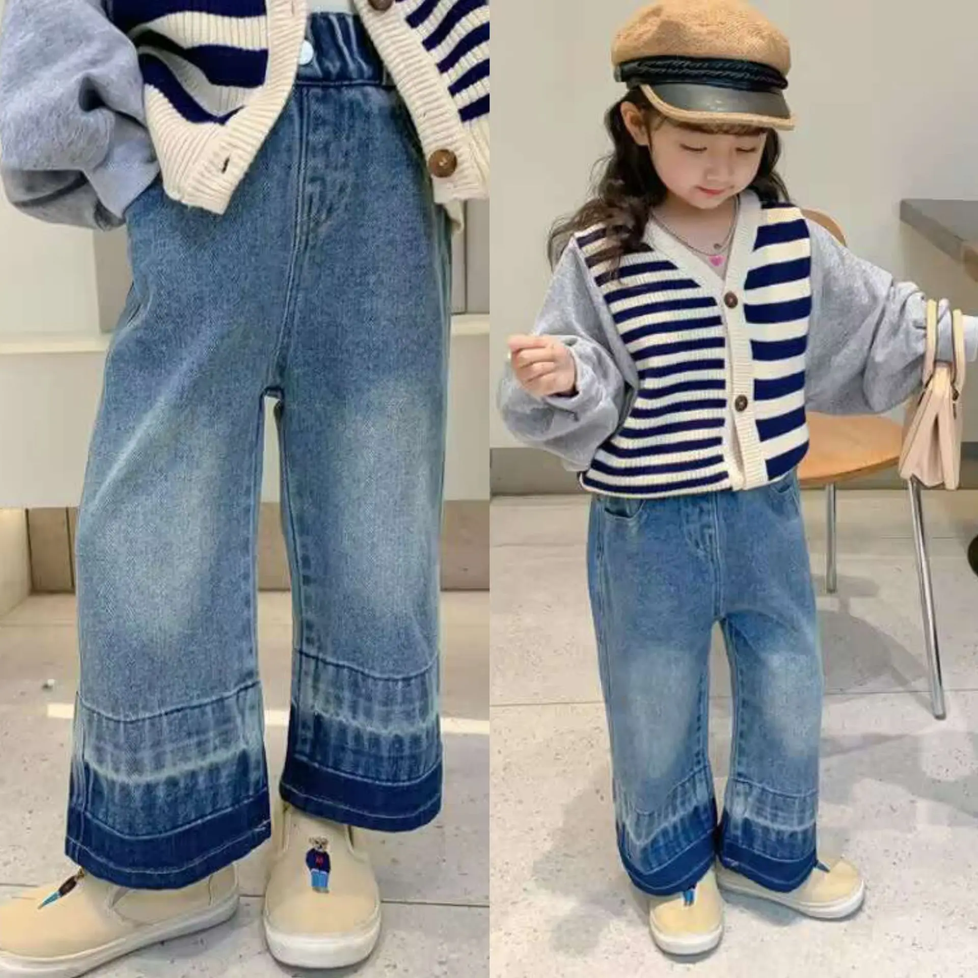 Girls' Wide-leg Pants Spring and Autumn New Korean Version of Denim Trousers Autumn Jeans Medium and Small Children