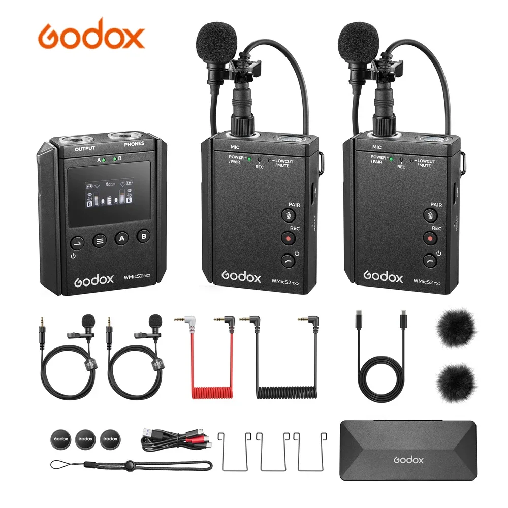 Godox WMicS2 UHF Compact Wireless Microphone System Transmitter Receiver for Interview Pro Studio Portable lavalier Microphone