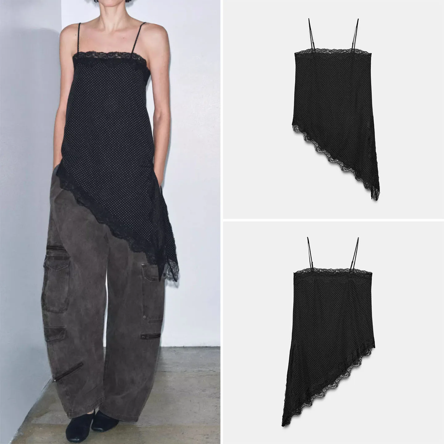 

Модный асимметричный женский топ в горошек, универсальный свободный крой, европейский бренд Z, внутренняя одежда обычной длины