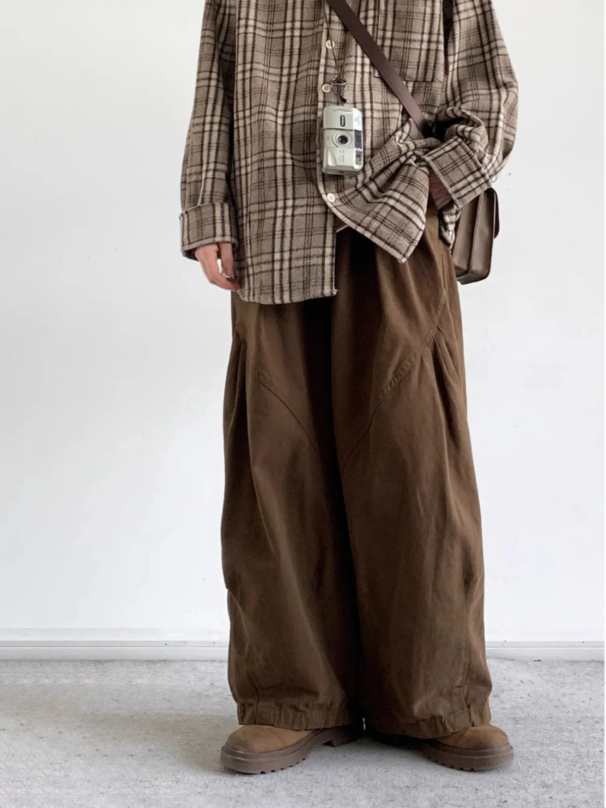 Retro Kaffee Farbe Lose Breite Bein Casual Hosen Männer Frauen College Sle Lose Gerade Bein Hosen Arbeitskleidung Lange Hosen