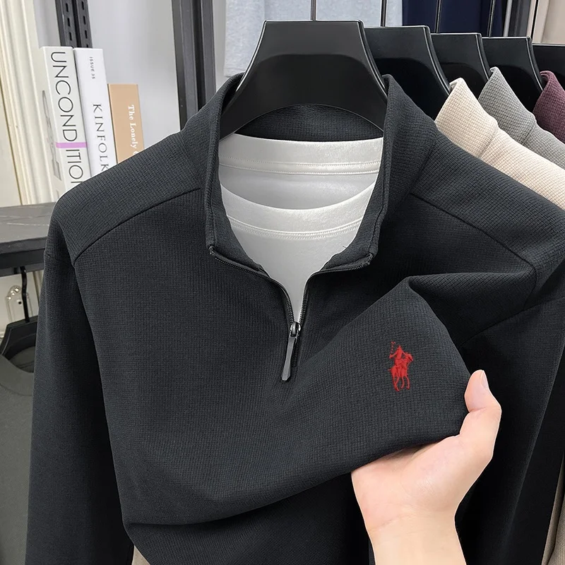 2026 Fashion Designer Original Brand Equestrian Embroidery Comfortable Half Zipper Tshirt Autumn New Velvet Warm Knitted Sweater