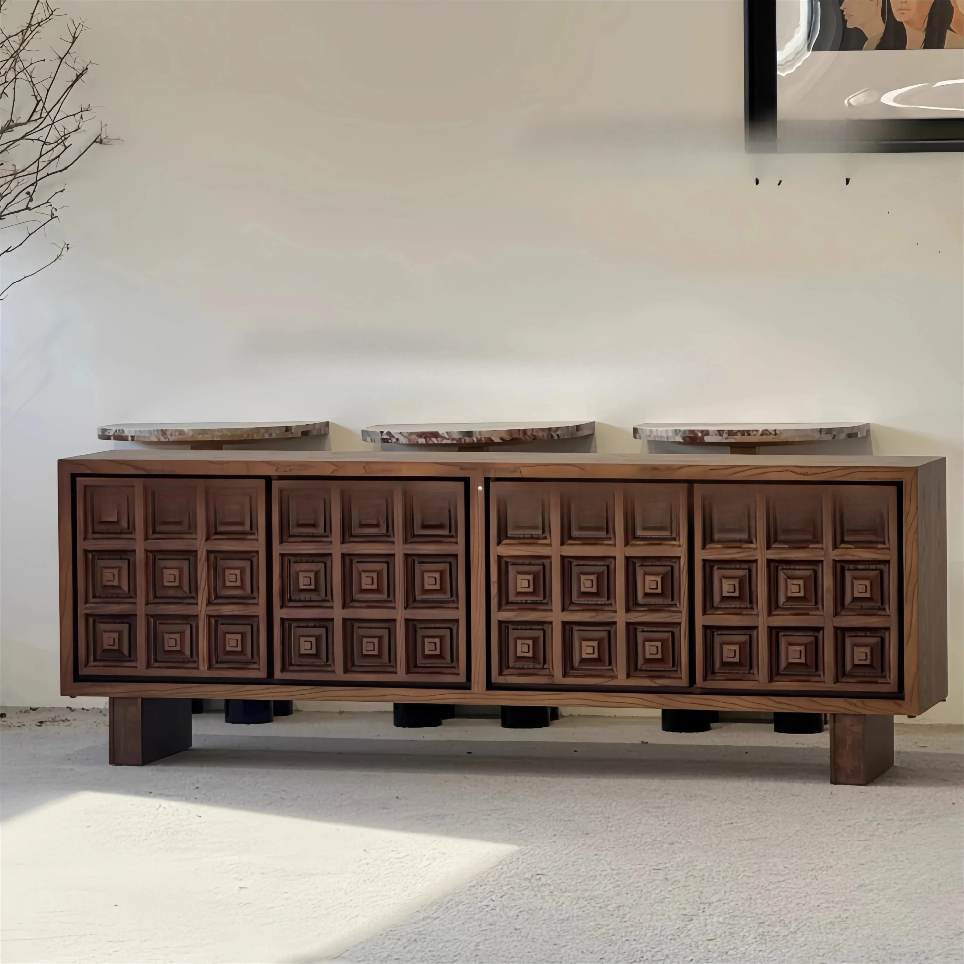 A Medieval style solid wood dining side cabinet hotel homestay entrance cabinet home living room wall side cabinet