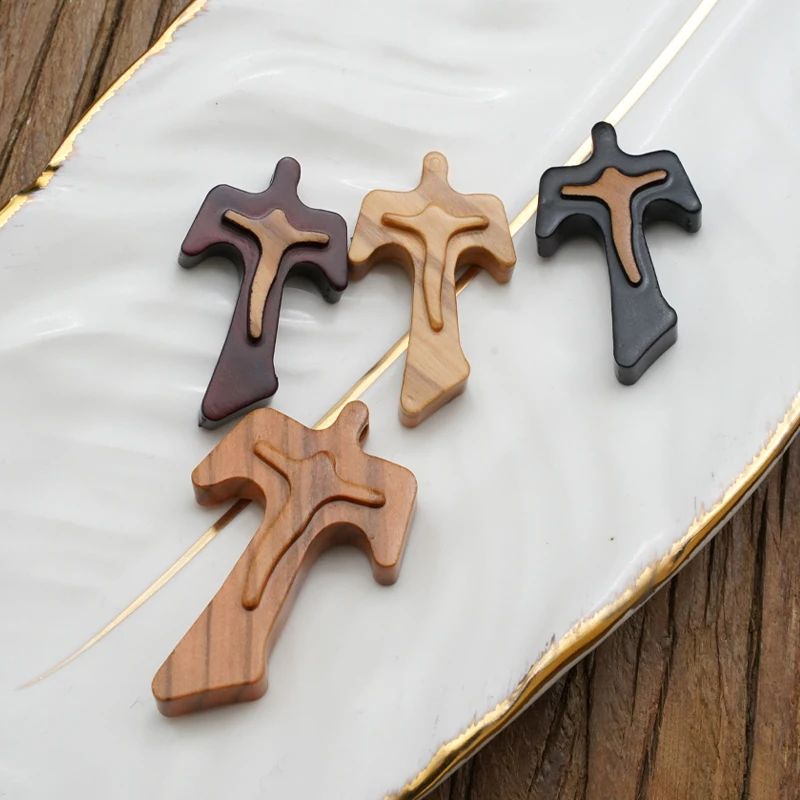 Olive Wood Pendant DIY Jewelry Necklace Crucifix Bitter Image Rosary Accessories