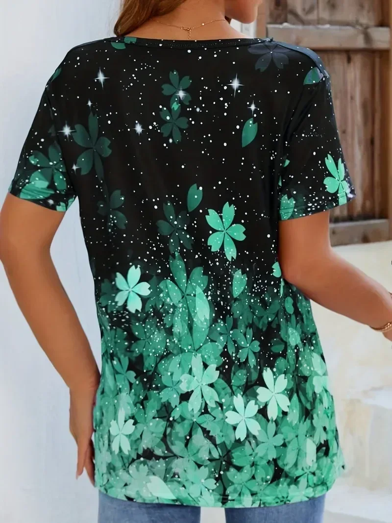 Plus Size T-Shirt 1XL-8XL Women Fashion Floral Print O Neck T-shirt Ladies Casual Short Sleeve Loose Tops