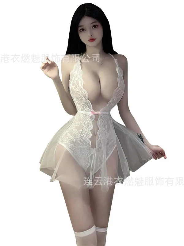 Thin Mini Mesh Dress Transparent V Neck Tops New Sexy Hollow Christmas Dress Elegant Hot Lace Sheer Fashion Sexy Korea Top 47I3