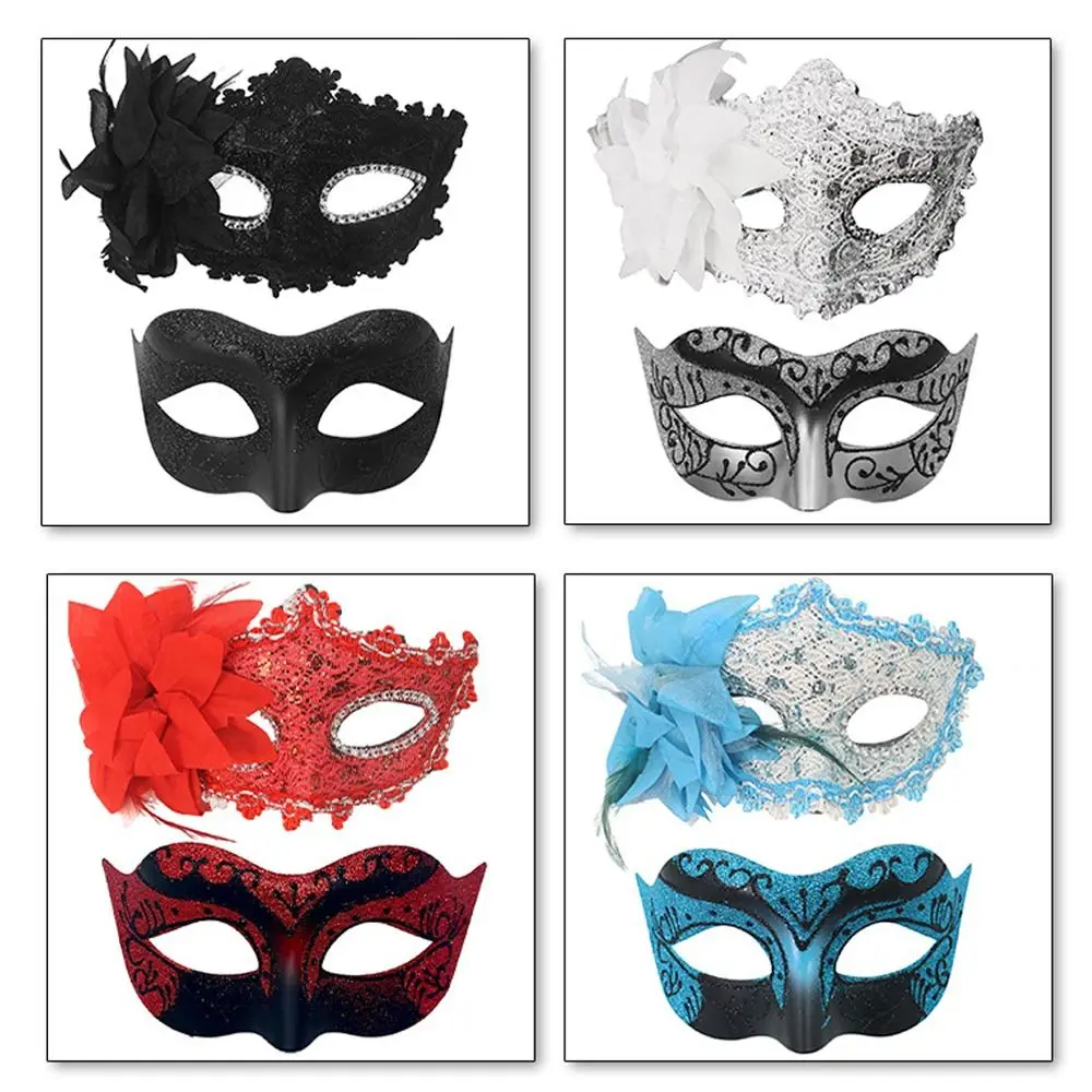 2PCS/set Flower Couple Masks Painted Design Non-Toxic Material Masquerade Mask Masquerade Prop Venice Mask Ball Masquerade