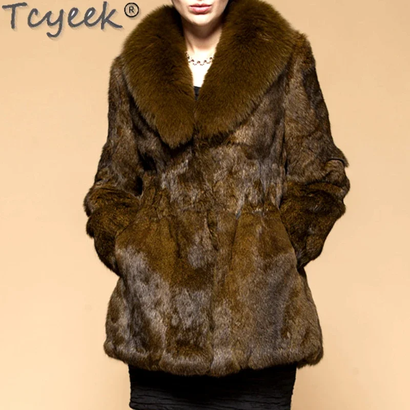 

Warm Winter Coat Women Clothing Real Fur Coat Fox Collar Rabbit Fur Jacket Women Fox Fur Coat Clothes for Women Casacos Zm783