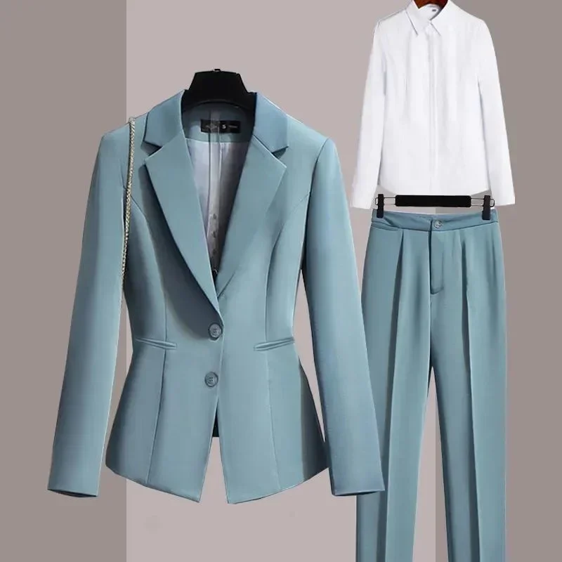 Professional Womens 2 Pant Sets Trouser Suit Baggy Khaki Business Wear To Work Two Piece Set Pants for Women Blazer and Outfit D