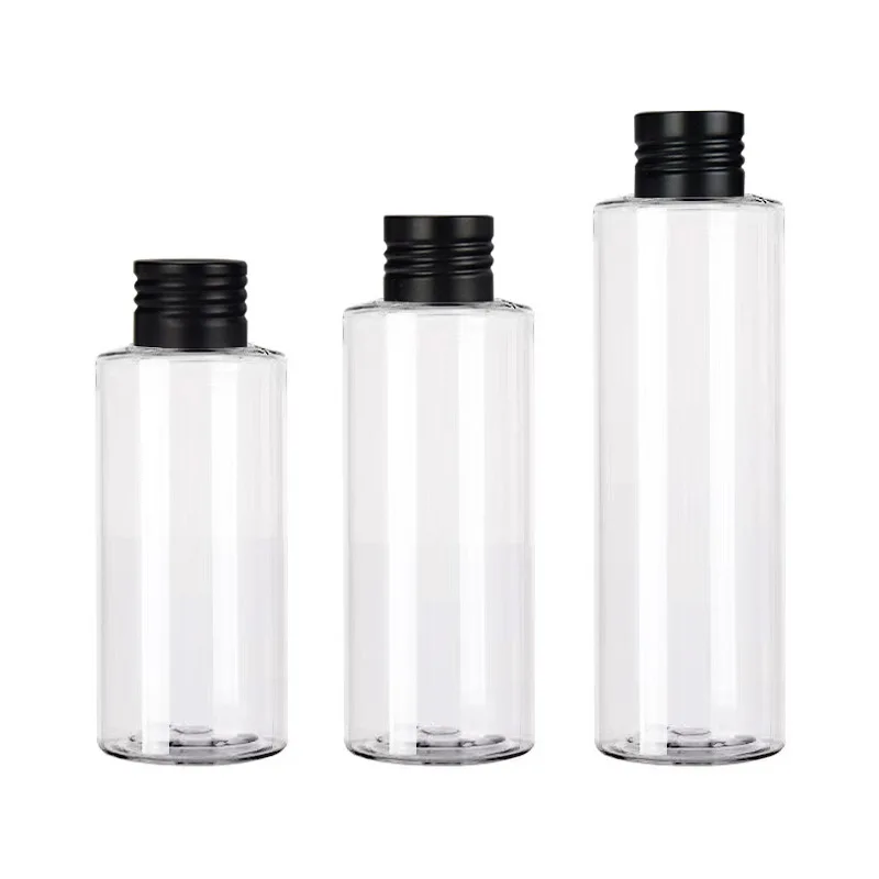 100ML 120ML 150ML Empty Packing Plastic Clear Bottle Black Aluminum Cover With Inner Plug Portable Refillable Cosmetic 20Pieces