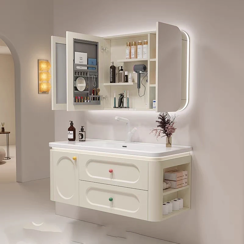 Modern Organizer Bathroom Cabinet Mirror Perfume Storage Shelves Cupboard Closet Skincare Wooden Archivadores Trendy Furniture
