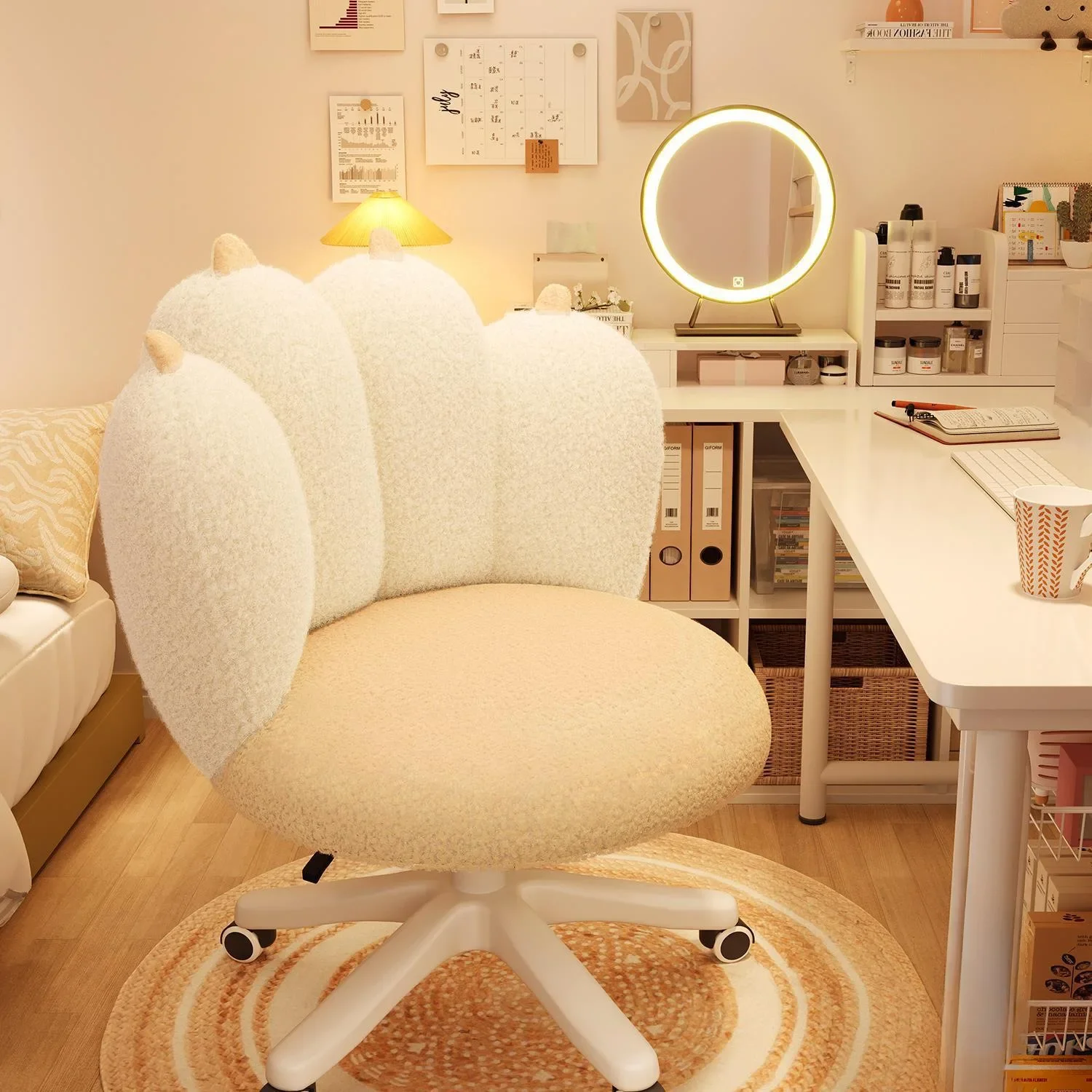 Lamb Fleece Swivel Soft Bag Dressing Chair Light Luxury Cat PAWS Manicure Dressing Chair Computer Chair