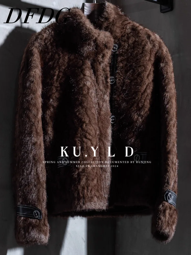 

DFDG Women’s Vintage Minimalist Mocha Brown Shearling Fur Coat Casual Loose Oversized Thickened Warm Winter Fall Fashion Dress