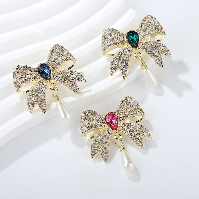 [HS][HS]1Pc Vintage Light Luxury Rhinestone Bow Brooches Women Clothing Coat Jewelry Accessries Gifts