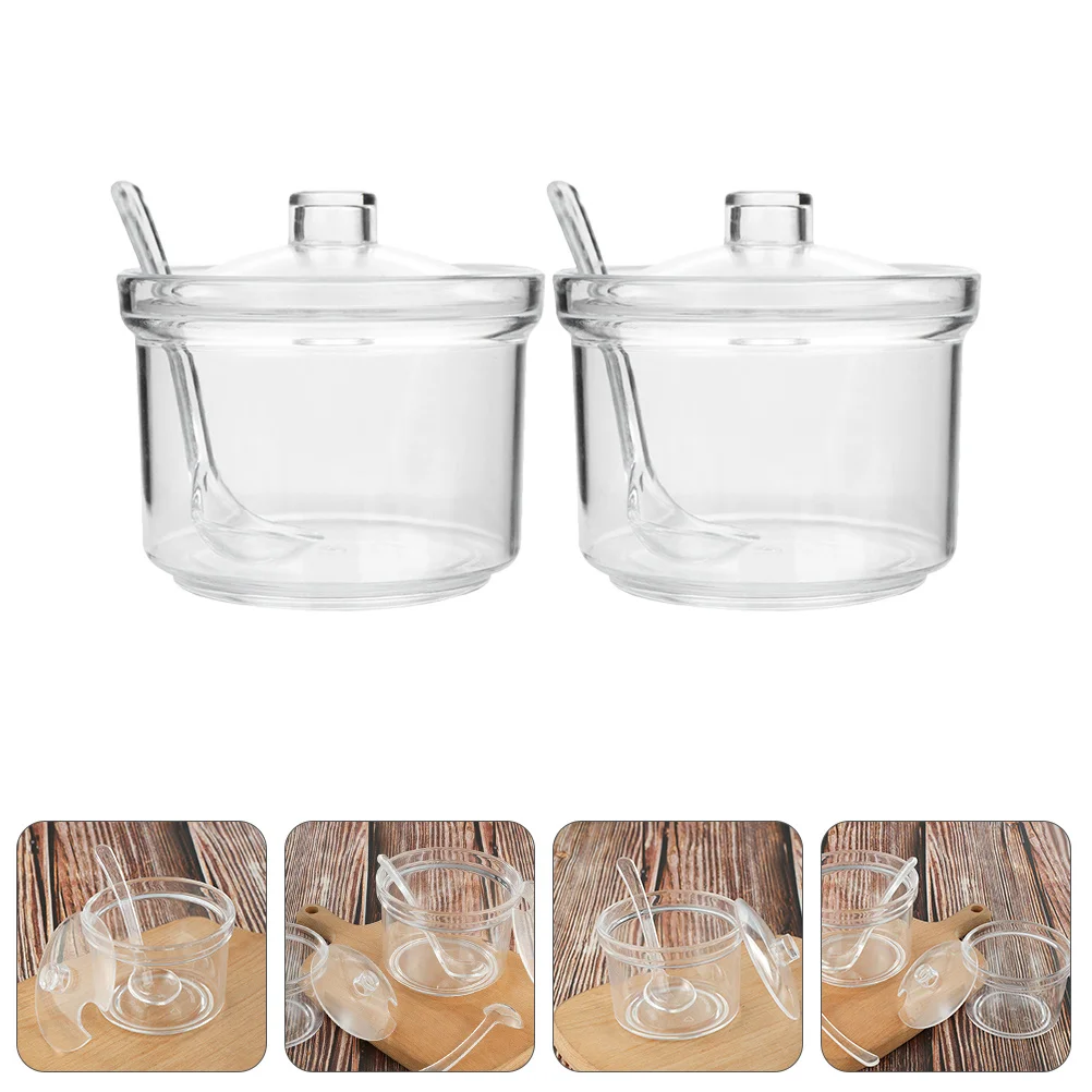 

2Pcs Seasoning Box Acrylic Material Clear Large Capacity Kitchen Spice Container Salt Sugar Pepper Storage Organizer
