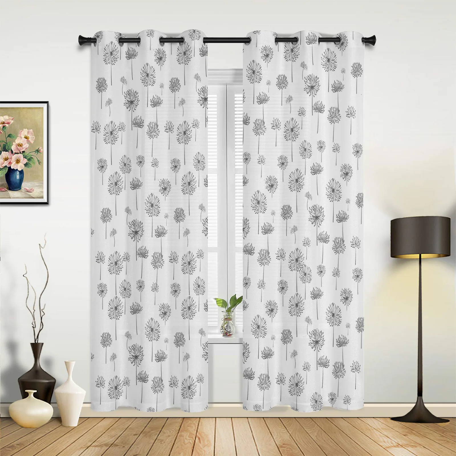 Hand Drawn Dandelion Plant Modern Window Curtains for Living Room Luxury Bedroom Blinds Drapes Kitchen Curtains