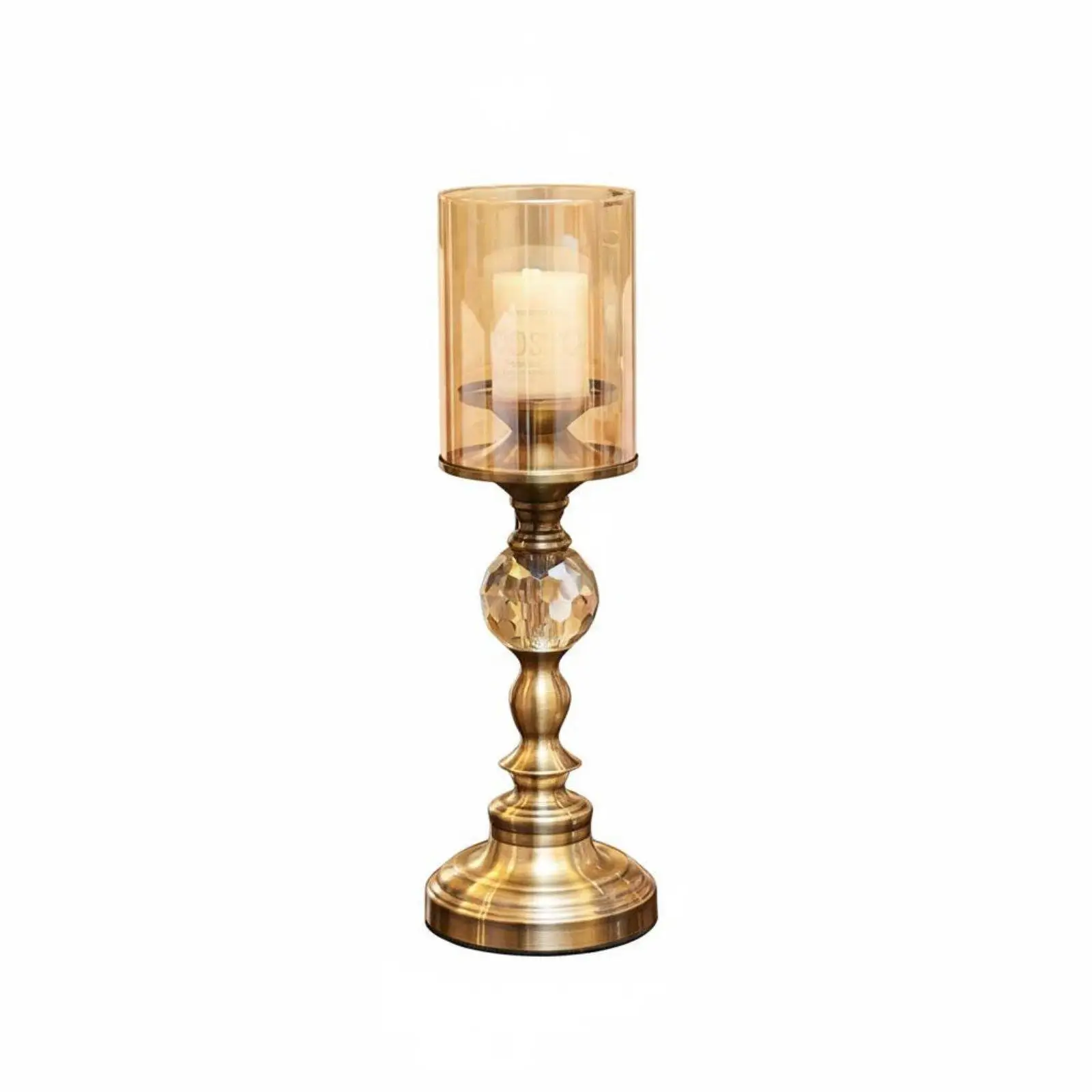 Crystal Windproof Candle Holder Light Luxury Vintage Pedestal Candlestick Retro Design Glass Pillar Candle Holder for Living