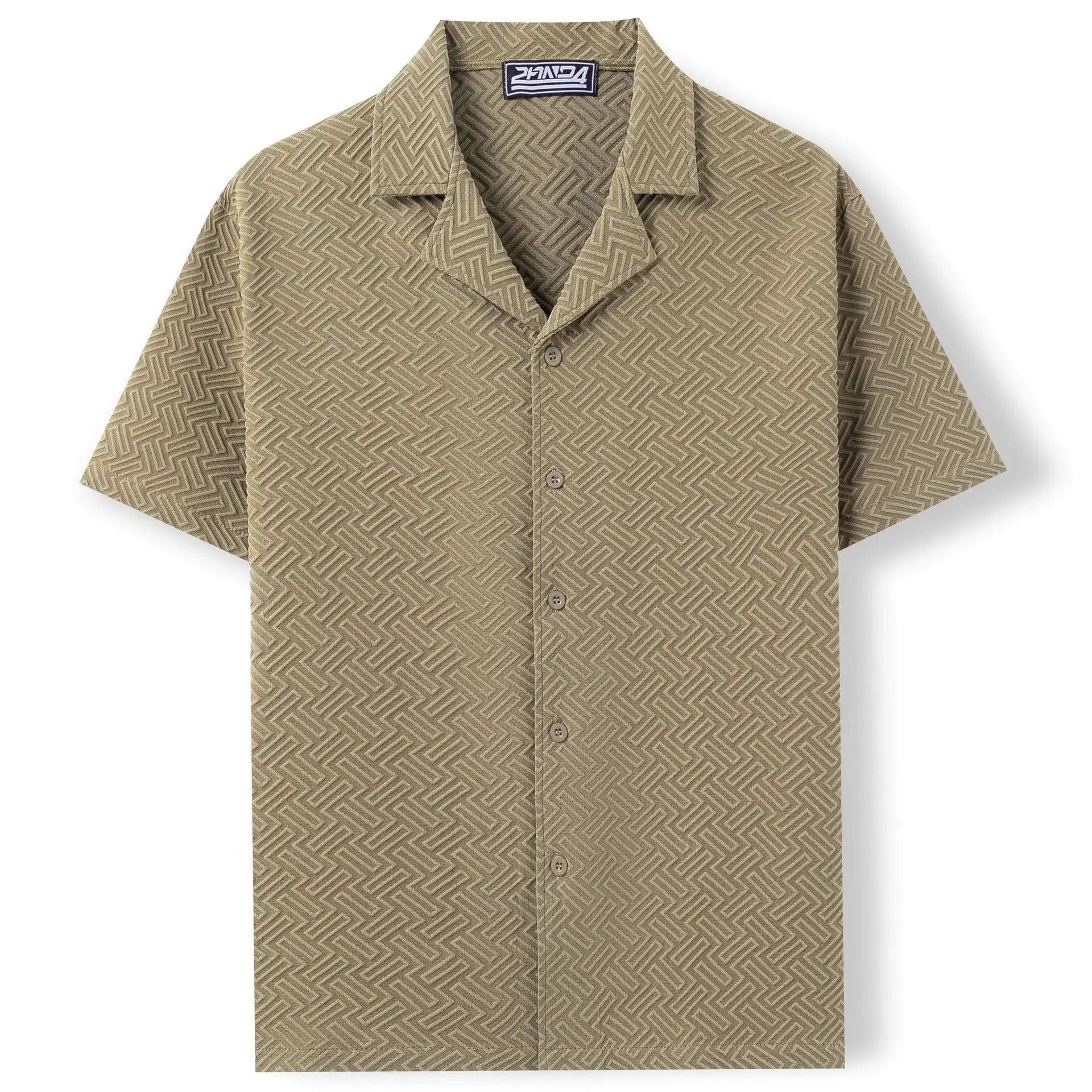 Men Shirt Summer New Style Solid Color Short Sleeved Jacquard Men's Shirt Streetwear Clothing