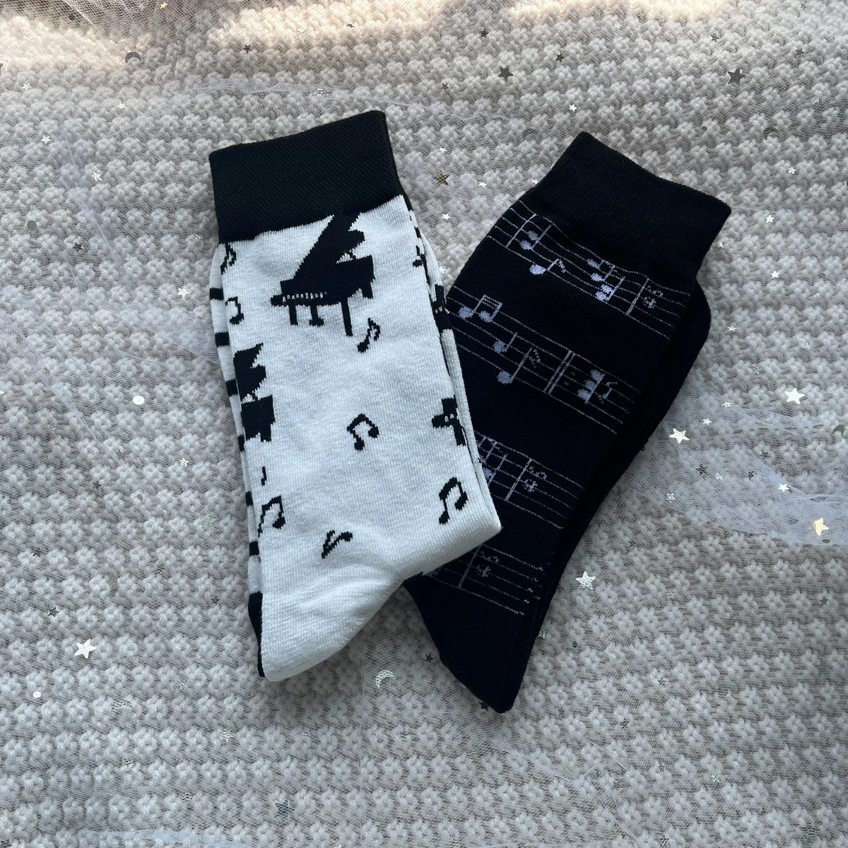 1 Pair Unisex Socks Piano Note Print Creative Comfy Mid Tube Socks Suit In All Seasons