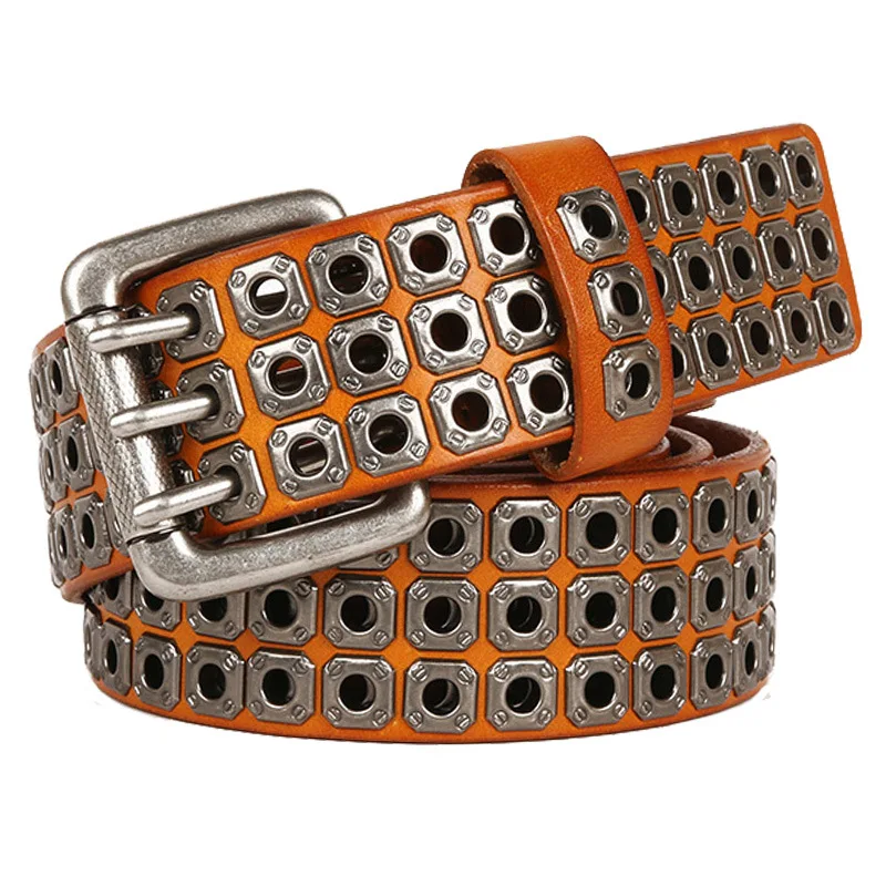 

men luxury fashion cow leather belts punk gothic dress brand designer pin buckle belt black brown studded strapon mans waistband