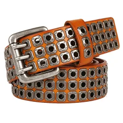 men luxury fashion cow leather belts punk gothic dress brand designer pin buckle belt black brown studded strapon mans waistband