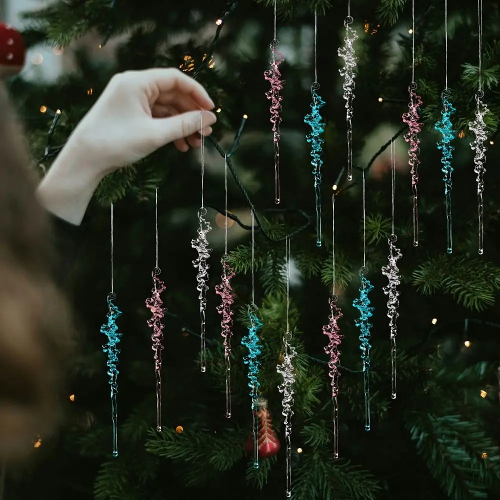 5Pcs Acrylic Christmas Ice Pendants Transparent Simulated Frost Spike Pendant with Hanging Rope Fake Ice Bar Winter Atmosphere