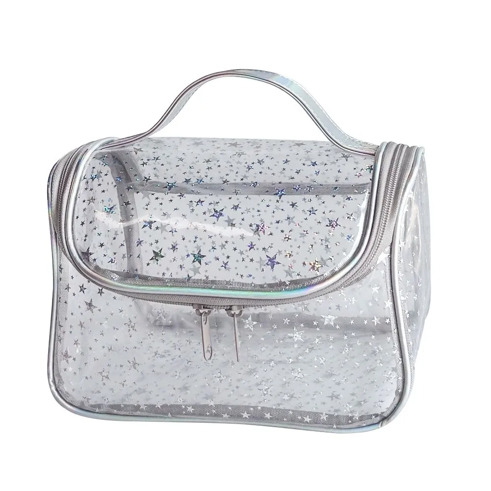 New Transparent Star Cosmetic Bag Waterproof PVC PVC Toiletry Bag Double Zipper Reinforced Handle Travel Cosmetic Bag For Travel