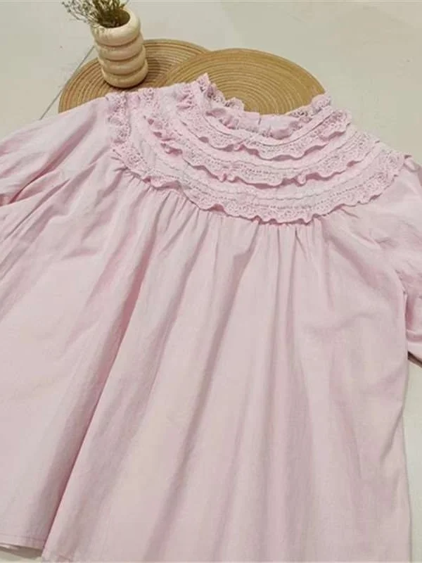 

Women's Summer Cotton irt with Multilayer Lace Collar Cleanfit Sle ort Sve Regular Sve Length Thin Fabric Thin