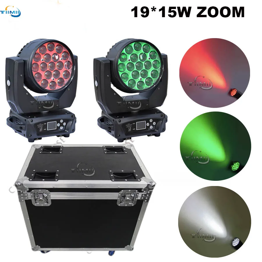 2 szt. LED 19x15W RGBW Beam Wash Zoom Moving Head Light z walizą transportową, sprzęt sceniczny DJ, produktyki koncertowe, dla profesjonalistów, na wesela