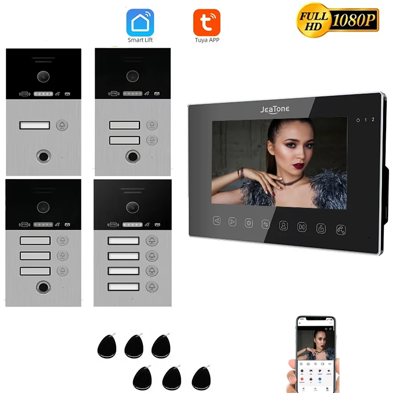 VIP Fingerprint 4in1 Unlock Wifi Doorbell Video Intercom System 7 Inch 1080P Monitor Kit for Home RFID Doorphone Tuya Smart APP