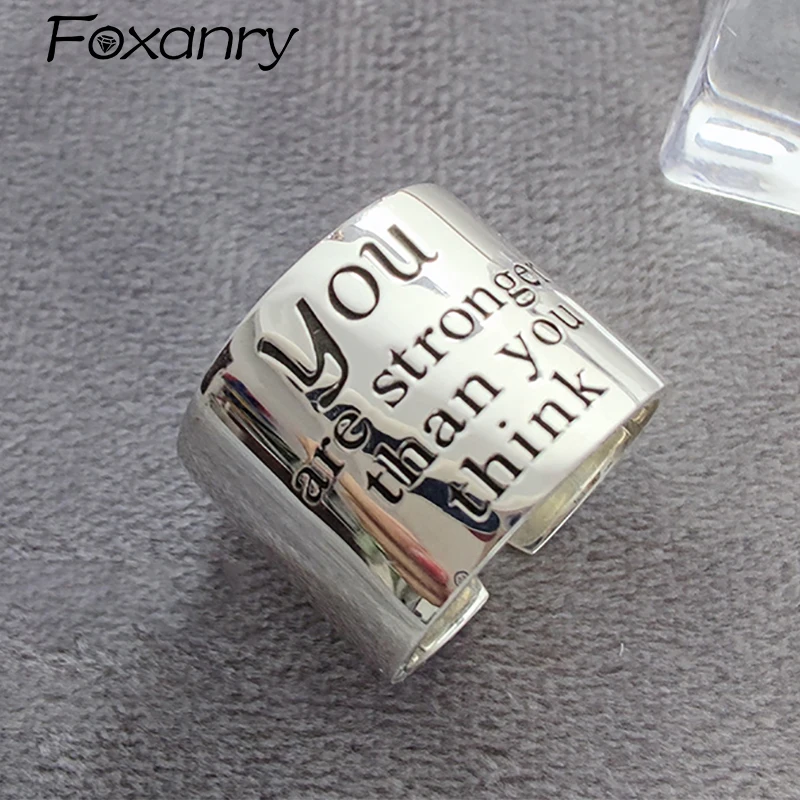 Foxanry Silver Color Simple Letter Cuff Ring For Women Couples Exaggerated Casual Vintage Trendy Party Jewelry Gifts Wholesale