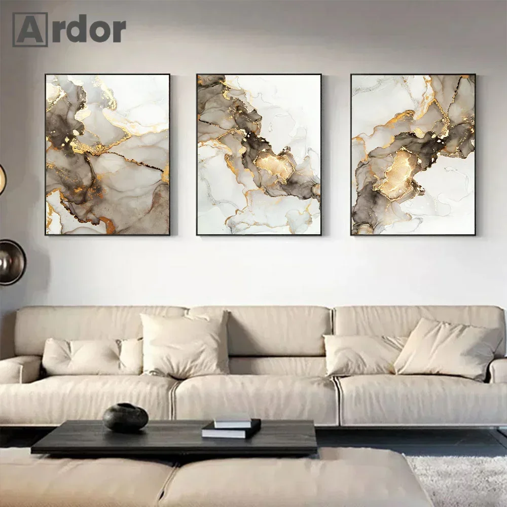 Black Gold Beige Modern Abstract Luxury Posters Canvas Painting Marbling Wall Art Prints Wall Pictures Living Room Home Decor