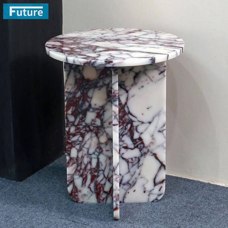 Luxury Italy Calacatta Viola Violet Marble Stone Side Table Tea Table End Table for Apartment Villa Hotel Living Room Furniture